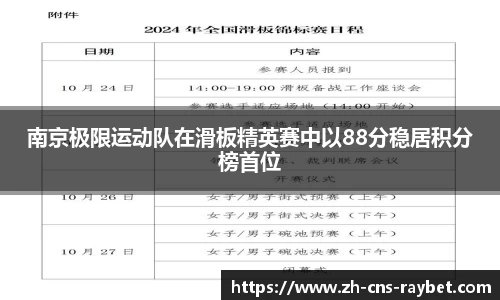南京极限运动队在滑板精英赛中以88分稳居积分榜首位